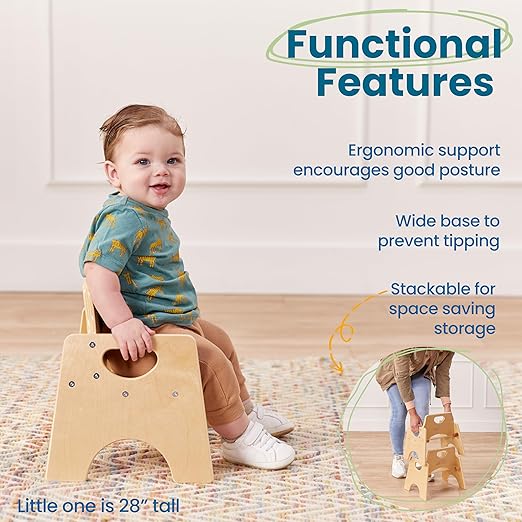 ECR4Kids Stackable Wooden Toddler Chair, 6in, Kids Furniture, Natural, 2-Pack - LeafyLoom
