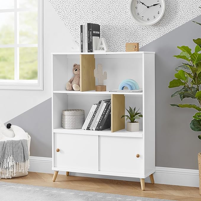 Delta Children Essex Bookcase - Greenguard Gold Certified, Bianca White/Natural - LeafyLoom