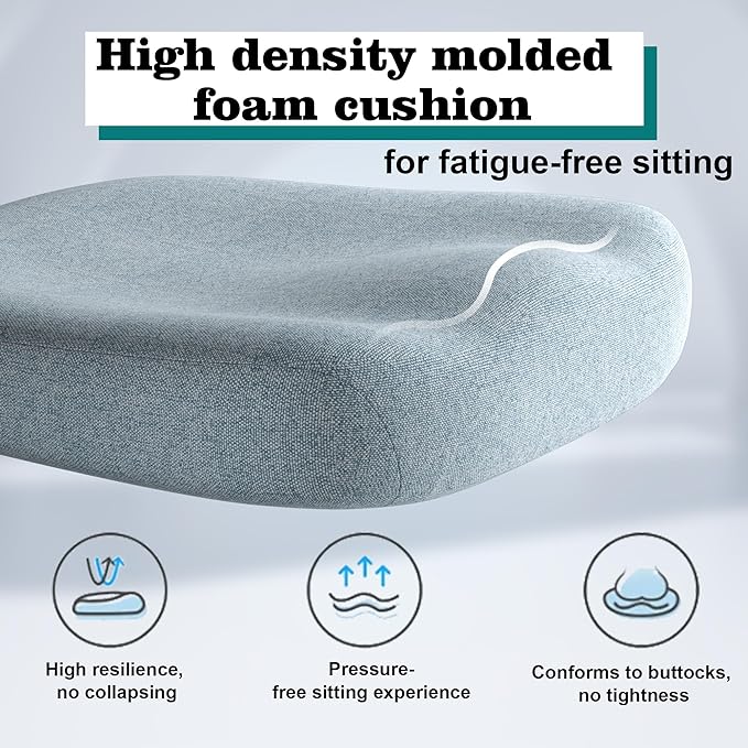 Ergonomic Office Chair, High Back Mesh Desk Chair with Thick Molded Foam Cushion, Coat Hanger, Adjustable Headrest, Lumbar Support, Tilt & Lock Function-Task Chair (Carolina Blue) - LeafyLoom