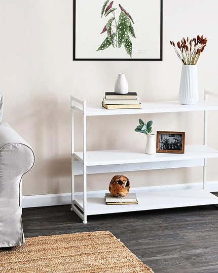 Household Essentials Jamestown Wide 3 Shelf Open Storage Bookshelf Scandinavian White and White Metal - LeafyLoom