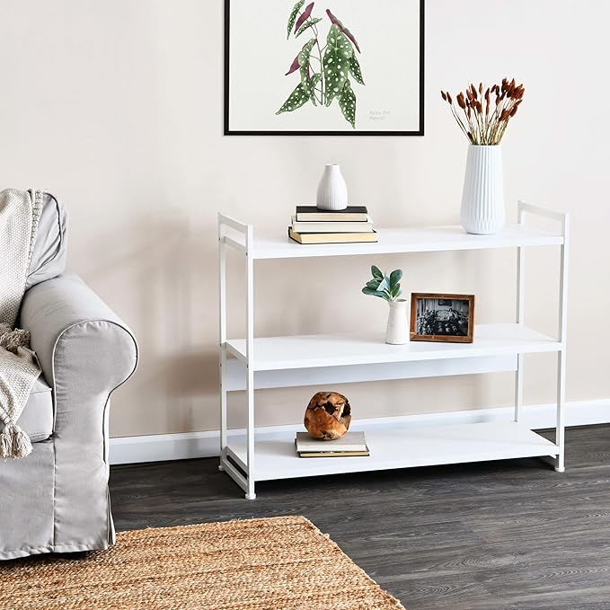 Household Essentials Jamestown Wide 3 Shelf Open Storage Bookshelf Scandinavian White and White Metal - LeafyLoom