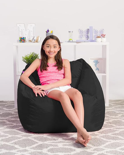 Posh Creations Structured Comfy Seat for Playrooms and Bedrooms, Large Bean Bag Chair, Coronado Chair, Black - LeafyLoom