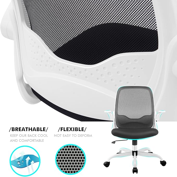 KERDOM Office Chair, Ergonomic Desk Chair, Breathable Mesh Computer Chair, Comfy Swivel Task Chair with Flip-up Armrests and Adjustable Height - LeafyLoom