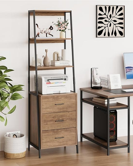 Industrial Bookshelf, Tall Bookcase with 3 Fabric Storage Drawers, Display Standing Shelf Unit for Living Room, Home Office, Vintage Brown - LeafyLoom