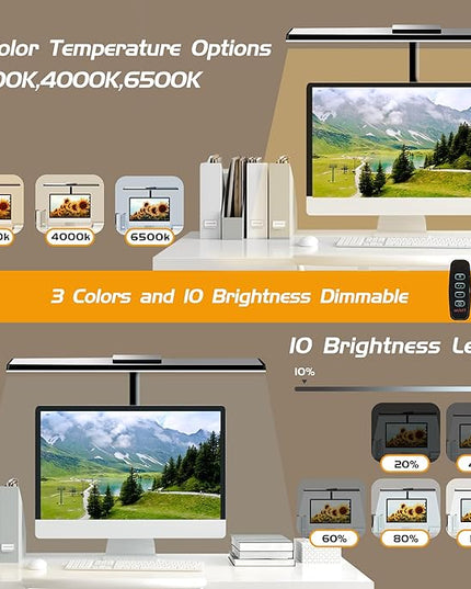 LED Desk Lamps for Home Office Eye-Caring Architect Lamp with Clamp 3 Colors 10 Brightness Adjustable Gooseneck Table Light with Key Control Workbench LED Reading Lamp [with Adatper] - LeafyLoom