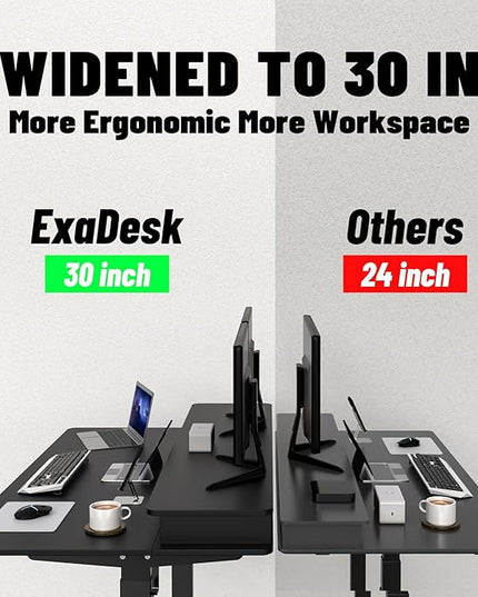 Electric Standing Widened Desk 63 * 30 Inches Adjustable Height with 4 Drawers, Double Storage Shelves Stand Up Desk, Home Office Workstation Sit Stand up Desk (Classical Black) - LeafyLoom