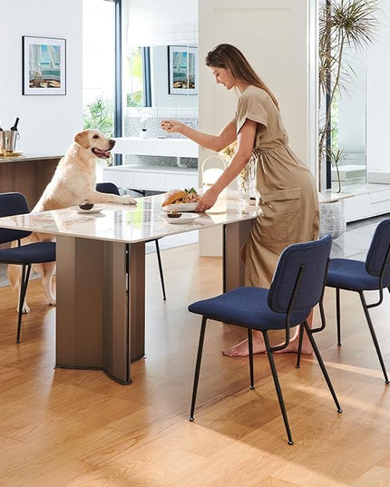 COLAMY Modern Upholstered Fabric Dining Room Accent Diner Stylish Kitchen Chairs with Solid Metal Legs, set of 6, Blue - LeafyLoom