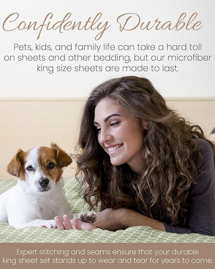 Linen Market 4 Piece King Bedding Sheet Set (Sage Scallops) - Sleep Better Than Ever with These Ultra-Soft & Cooling Bed Sheets for Your King Size Bed - Deep Pocket Fits 16" Mattress - LeafyLoom