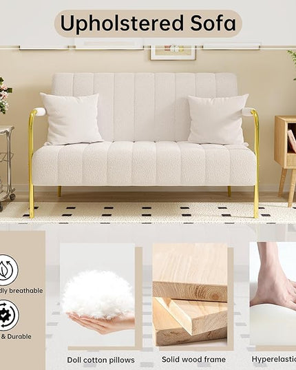 NicBex Sectional Couch Sofa with 2 Pillows Modern Cloud Couch for Living Room Furniture Sets with Metal Legs and Sponge Filled, Modular Sofa for Living Room, Bedroom, Apartment, 58.66" L, White - LeafyLoom