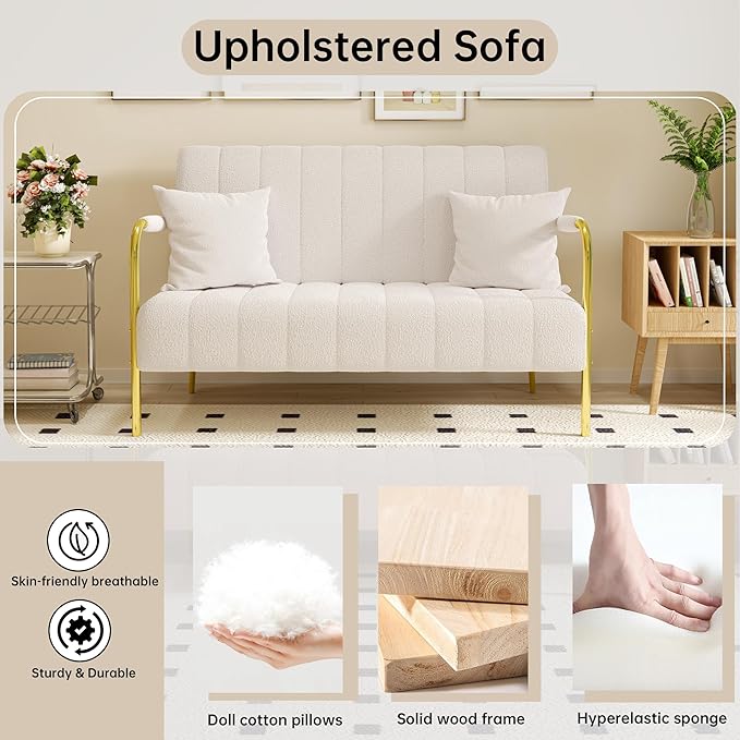 NicBex Sectional Couch Sofa with 2 Pillows Modern Cloud Couch for Living Room Furniture Sets with Metal Legs and Sponge Filled, Modular Sofa for Living Room, Bedroom, Apartment, 58.66" L, White - LeafyLoom