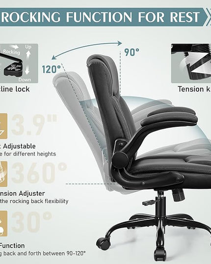 Leather Office Chair, PU Home Computer Desk Chairs with Ergonomic Back Support, 360°Swivel Free，Small Gmaing Chair with Wheels and Adjustable Armrests, for Short People Use, Black - LeafyLoom