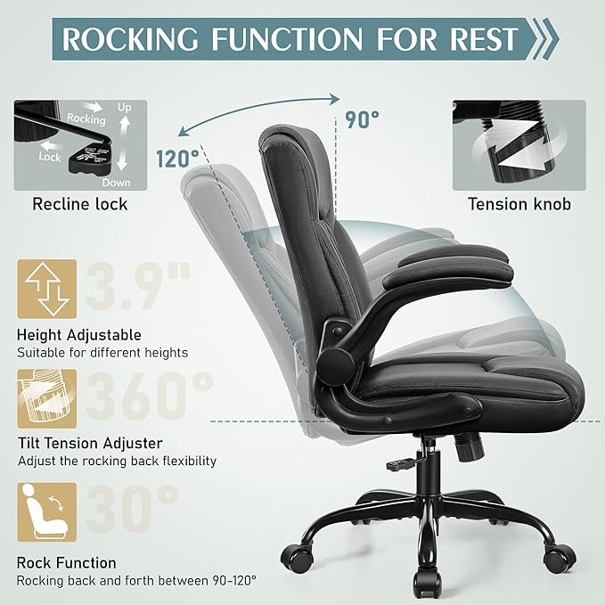 Leather Office Chair, PU Home Computer Desk Chairs with Ergonomic Back Support, 360°Swivel Free，Small Gmaing Chair with Wheels and Adjustable Armrests, for Short People Use, Black - LeafyLoom