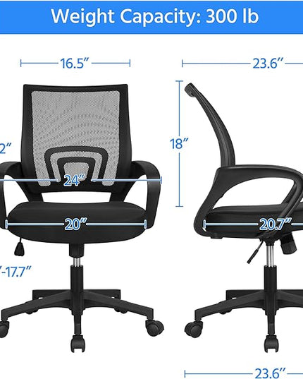 Yaheetech Office Chair Ergonomic Computer Chair Mid Back Adjustable Desk Chair with Lumbar Support Armrest, Swivel Rolling Mesh Task Gaming Chair for Home Office Work Study, Black - LeafyLoom