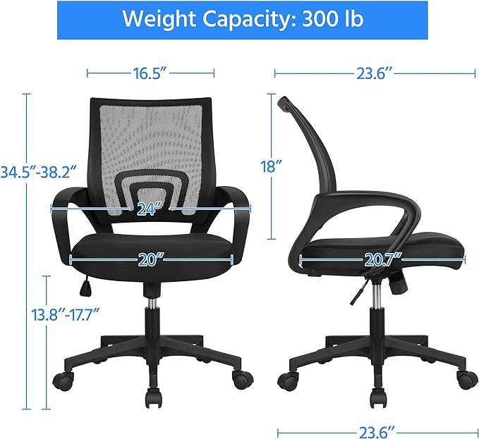 Yaheetech Office Chair Ergonomic Computer Chair Mid Back Adjustable Desk Chair with Lumbar Support Armrest, Swivel Rolling Mesh Task Gaming Chair for Home Office Work Study, Black - LeafyLoom