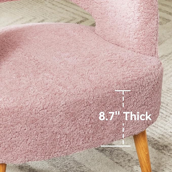 Accent Chair with Ottoman Teddy Fleece Upholstered Armchair Mid-Century Modern Comfortable Chairs and Ottoman Set with Wooden Legs for Living Room, Bedroom(Rose Pink) - LeafyLoom