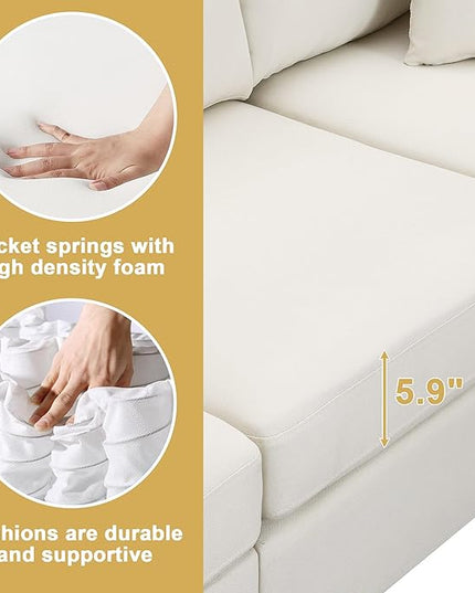90" Sectional Couch, 5-Seat Modular Sectional Sofa with Convertible Ottoman, L-Shape Corner Sofa Set with 2 Pillows for Living Room, Apartment, Office - LeafyLoom