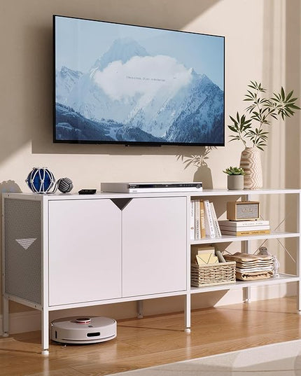 White TV Stand with Storage - Television Stands for Living Room, 50 Inch TV Table for 32 40 55 65 Inch TV, TV Consle for Bedroom, White - LeafyLoom