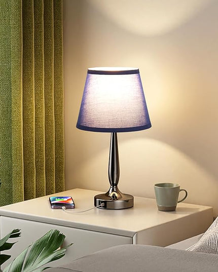 Kakanuo Touch Bedside Lamp for Bedroom with USB C Port, Small Touch Table Lamp with 2 USB Charging Ports, 3 Way Dimmable Nightstand Lamp for Living Room and Office - Royal Blue (LED Bulb Included) - LeafyLoom