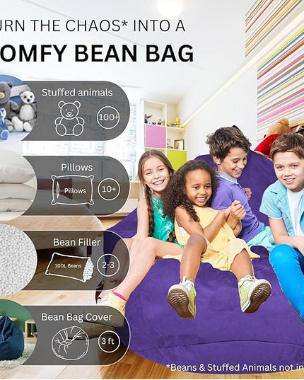 Bean Bag Chair Cover 3.5 ft (No Filler) | XL Stuffed Animal Storage | Double Stitched | Long Durable Zipper | Premium Microsuede… - LeafyLoom