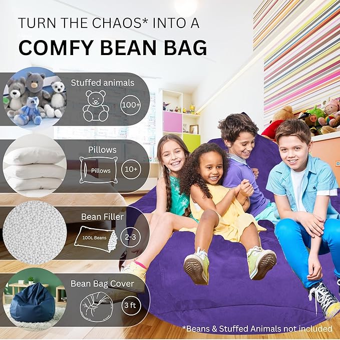 Bean Bag Chair Cover (No Filler) | Fur Resistant Microsuede | Adult Size | Stuffed Animal Storage for Kids Or Adults | Double Stitched | Durable Zipper | Soft Premium - LeafyLoom