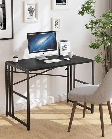 31 Inch Folding Small Computer Desk, Foldable Space-Saving Home Office Table, Simple Study Writing Gaming Workstation for Small Space, No Assembly Needed, Black - LeafyLoom