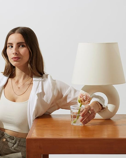 Brightech Chloe LED Table Lamp - Unique Modern Ceramic Lamp for Bedroom, Bedside, Desk - Cozy Night Light with Soft White Light for Living Room, Home Office - LeafyLoom