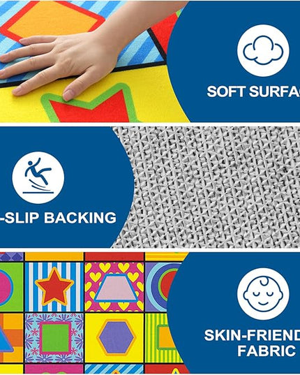 LIVEBOX Geometry Teaching Kids Rug for Classroom, Washable School Learning Area Rugs, Colorful Preschool Kids Classroom Carpet Non-Slip Playroom Mat for Home Learning,13'x7'5"(Seats-24) - LeafyLoom
