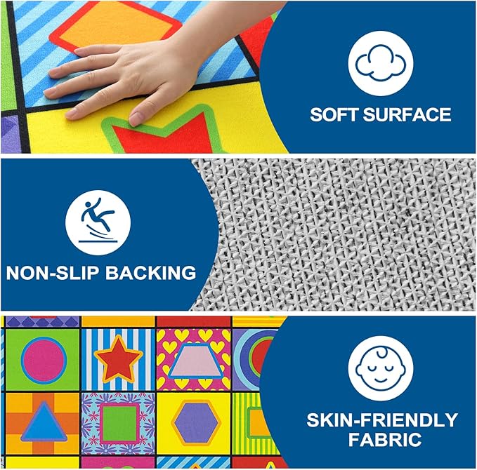 LIVEBOX Geometry Teaching Kids Rug for Classroom, Washable School Learning Area Rugs, Colorful Preschool Kids Classroom Carpet Non-Slip Playroom Mat for Home Learning,13'x7'5"(Seats-24) - LeafyLoom