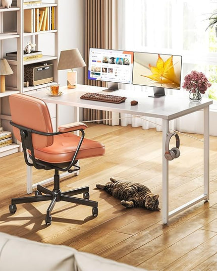 Coleshome 48 Inch Computer Desk, Modern Simple Style Desk for Home Office, Study Student Writing Desk, White - LeafyLoom