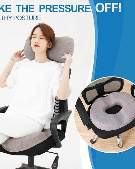 JEMA Donut Pillow, Tailbone Memory Foam Seat Cushion by Ergonomic Innovations for Sores, Coccyx, Sciatica, Pregnancy, Post Natal (Brown) - LeafyLoom