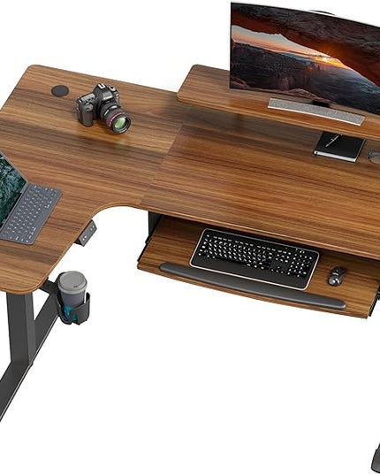 EUREKA ERGONOMIC Standing Desk Electric Adjustable Height (61"x43") Computer Desk with Keyboard Tray, Sit Stand Desk L Shaped Desk for Work/Home Office,Dual Motor,Memory Presets,2 USB/RGB,Walnut/Left - LeafyLoom