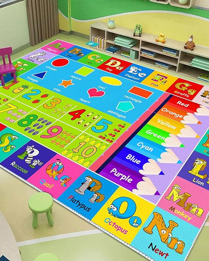 Kids Alphabet Play Game Rug - 6'x9' ABC Numbers and Shapes Educational Learning Toddler Carpet - Kids Room Playroom Classroom Kindergarten Activity Fun Soft Non-Slip Mat - LeafyLoom