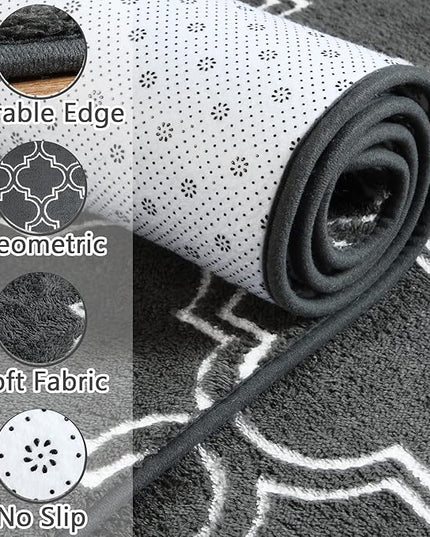 Chicrug Shag Geometric Modern Area Rug for Bedroom, 6x9 Feet Memory Foam Indoor Carpet, Fluffy Rug for Living room Bedside Room Decor for Family Girls Kids Nursery Play Mat, Dark Grey/White - LeafyLoom