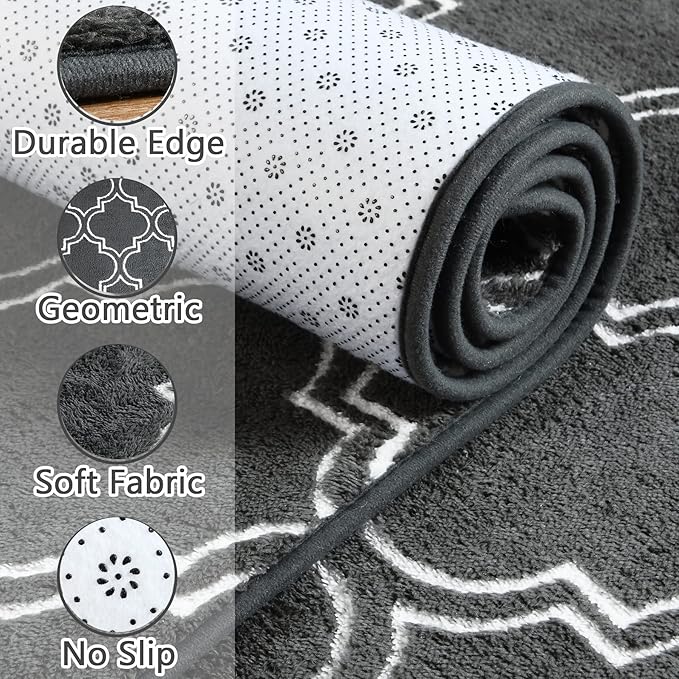 Chicrug Shag Geometric Modern Area Rug for Bedroom, 6x9 Feet Memory Foam Indoor Carpet, Fluffy Rug for Living room Bedside Room Decor for Family Girls Kids Nursery Play Mat, Dark Grey/White - LeafyLoom