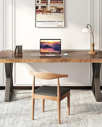 Desk / 55 inches,Solid Wood Desk Classical Style Home Office Desks/New Chinese Style Computer Table/Wooden Desk/Brown Desk (Brown-Z) - LeafyLoom