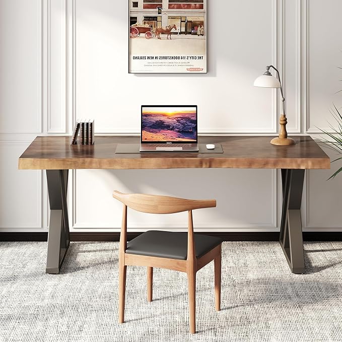 Desk / 55 inches,Solid Wood Desk Classical Style Home Office Desks/New Chinese Style Computer Table/Wooden Desk/Brown Desk (Brown-Z) - LeafyLoom