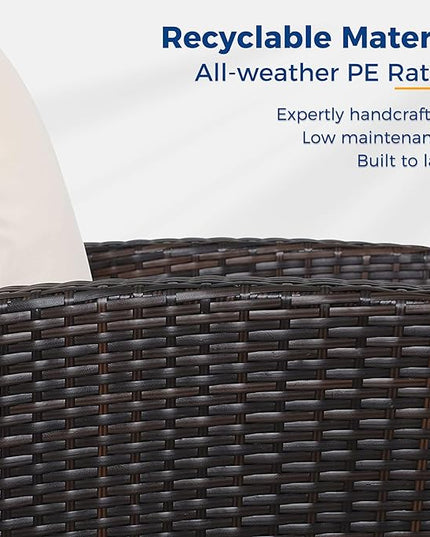 Wisteria Lane 4 Piece Outdoor Patio Furniture Sets, Wicker Conversation Set for Porch Deck, Brown Rattan Sofa Chair with Cushion - LeafyLoom
