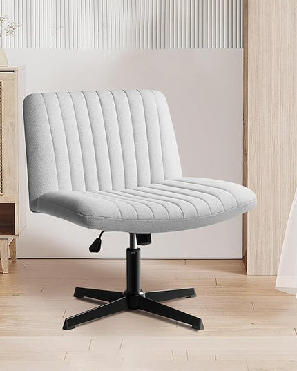 FELICE Cross Legged Armless Wide Seat Chair Fabri Padded Height Adjustable for Home Office Desk Makeup, Grey - LeafyLoom