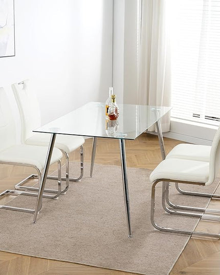NicBex Haerin-SD-00375-LWJ Dining Chairs, 16.5"x17.9"x38.2", White and Silver - LeafyLoom