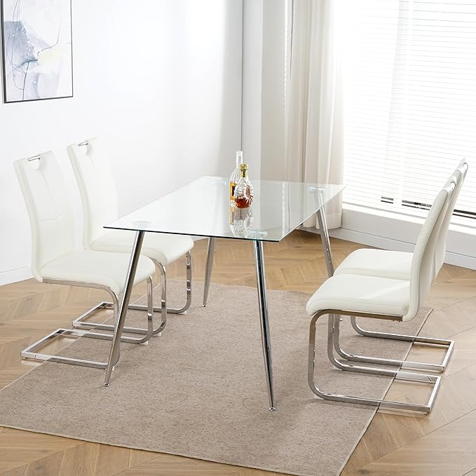 NicBex Haerin-SD-00375-LWJ Dining Chairs, 16.5"x17.9"x38.2", White and Silver - LeafyLoom