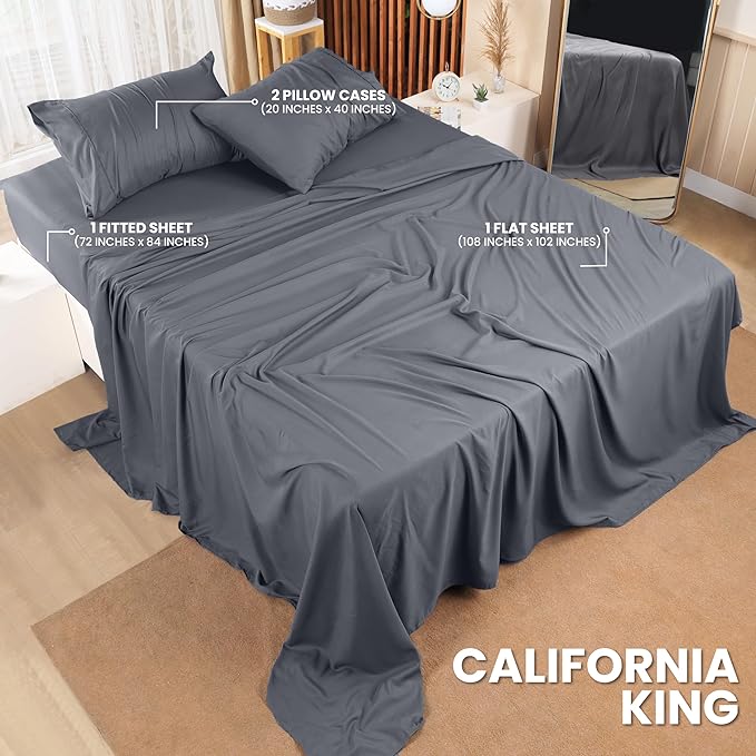 Utopia Bedding California King Bed Sheets Set - 4 Piece Bedding - Brushed Microfiber - Shrinkage and Fade Resistant - Easy Care (California King, Grey) - LeafyLoom