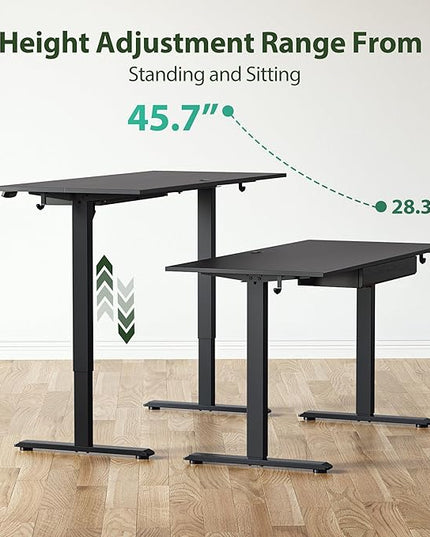 Adjustable Height Electric Standing Desk with Storage Wooden Drawer, 63 x 24 Inches Stand Up Home Office Computer Gaming Table with Splice Board for Work Office Home, Black - LeafyLoom