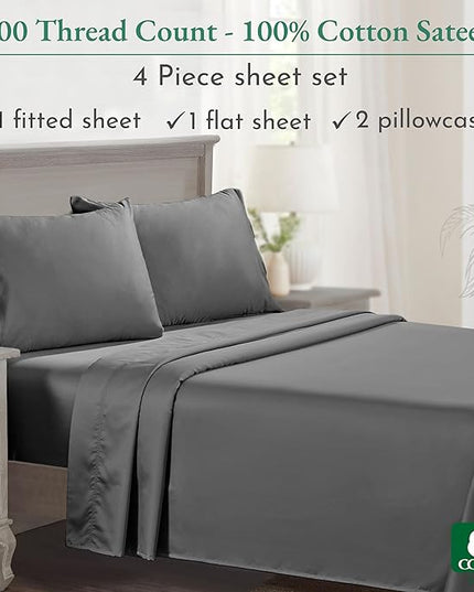 California Design Den California King Sheet Set - 100% Cotton, 600 Thread Count Deep Pocket Cal King Sheet Set, Luxury Hotel-Quality Sheets with Soft Sateen Weave - Grey - LeafyLoom