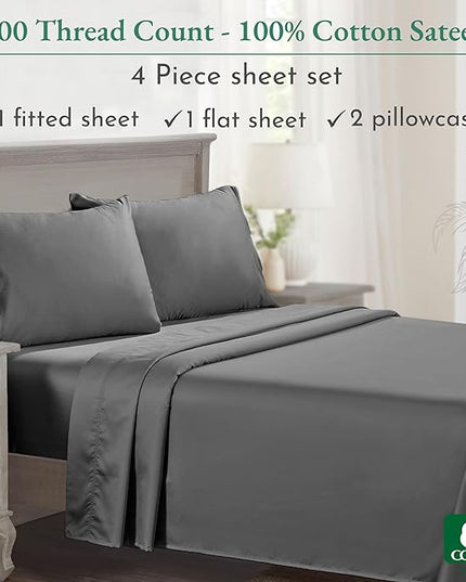 California Design Den Luxury Queen Size Sheet Set - 100% Cotton, 600 Thread Count Deep Pocket Queen Sheets, Hotel-Quality Bedding with Sateen Weave - Grey - LeafyLoom