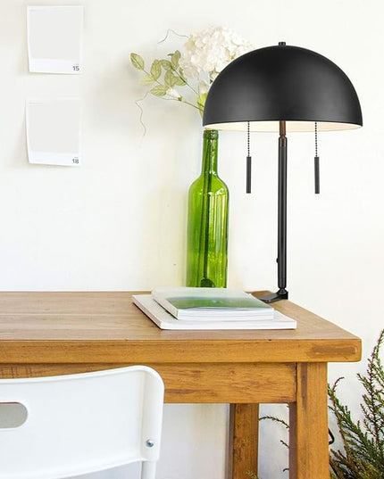 Globe Electric 52883 Luna 18" 2-Light Clamp-Arm Desk Lamp, Matte Black, Mushroom Shade, Double On/Off Pull Chains - LeafyLoom