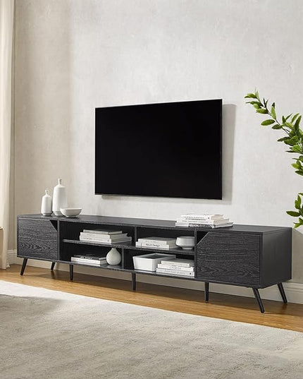 Walker Edison Nora Modern Minimal Open-Shelf Stand for TVs up to 90 Inches, 80 Inch, Black - LeafyLoom