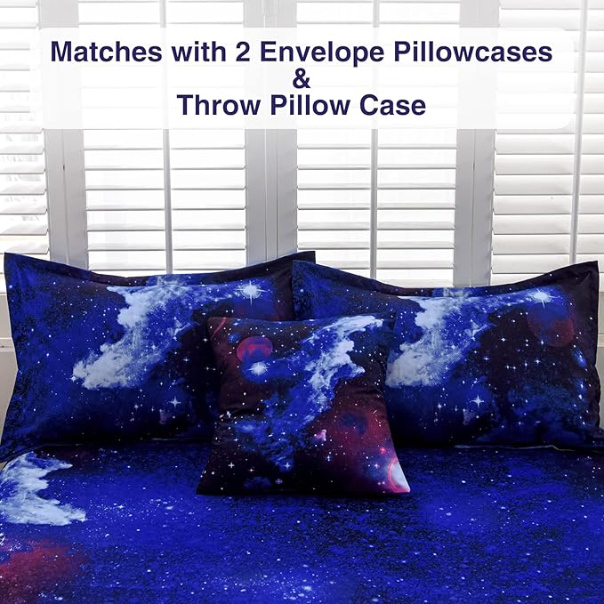 A Nice Night Galaxy 6Pcs Bedding Sets Outer Space Comforter Bed in a Bag 3D Printed Quilt,for Children Boy Girl Teen Kids,Full 6Pcs - LeafyLoom