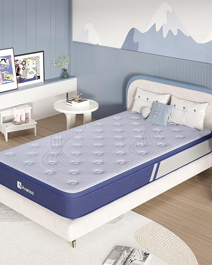 Avenco Twin Mattresses, Hybrid Mattress Twin 10 Inch, Medium Firm Twin Mattress in a Box for Pressure Relief and Sound Sleep, Wrapped Coils and CertiPUR-US Foam, Soft Breathable Fabric - LeafyLoom