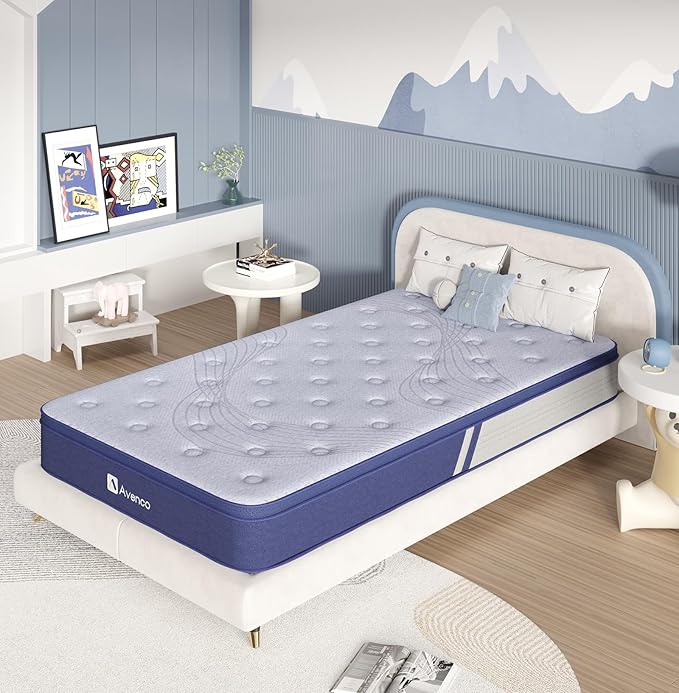 Avenco Twin Mattresses, Hybrid Mattress Twin 10 Inch, Medium Firm Twin Mattress in a Box for Pressure Relief and Sound Sleep, Wrapped Coils and CertiPUR-US Foam, Soft Breathable Fabric - LeafyLoom
