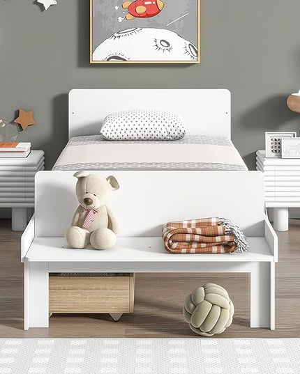 Twin Bed with 2 Drawers,Storage Platform Bed with Footboard Beach and Headboard,Pine Wood Twin Size Bed Frame High Stable for Kids,Boys,Girls,Teens, No Box Spring Needed,White - LeafyLoom